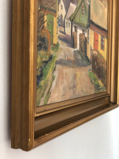 Original Vintage Cottage Landscape Oil Painting, circa 1950