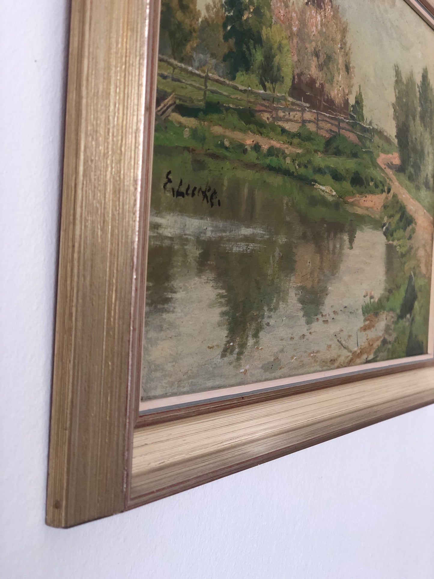 Original Vintage Countryside Cottage Landscape Oil Painting, circa 1925