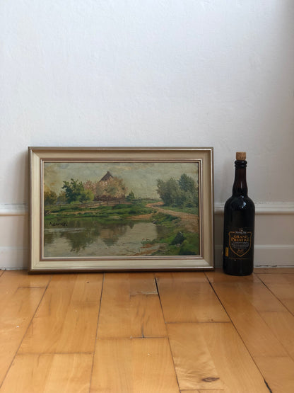 Original Vintage Countryside Cottage Landscape Oil Painting, circa 1925