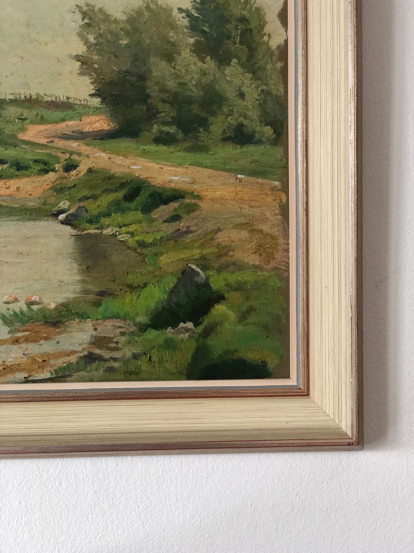 Original Vintage Countryside Cottage Landscape Oil Painting, circa 1925