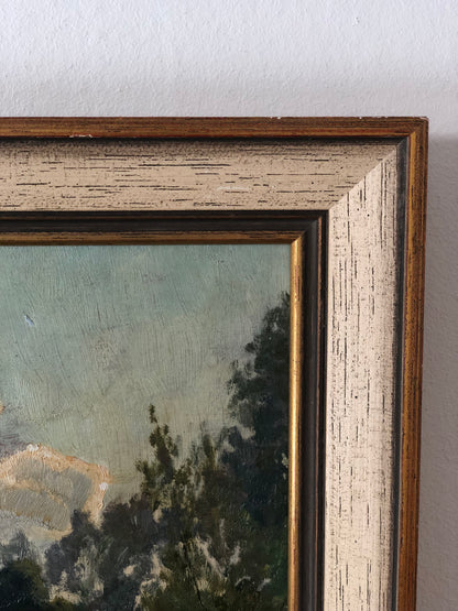 Original Vintage Landscape Cottage Nature Oil Painting, circa 1925