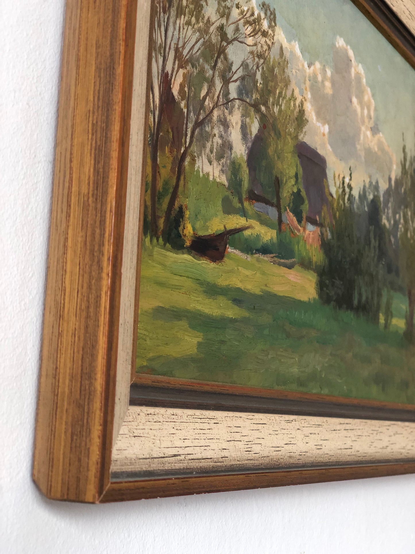 Original Vintage Landscape Cottage Nature Oil Painting, circa 1925