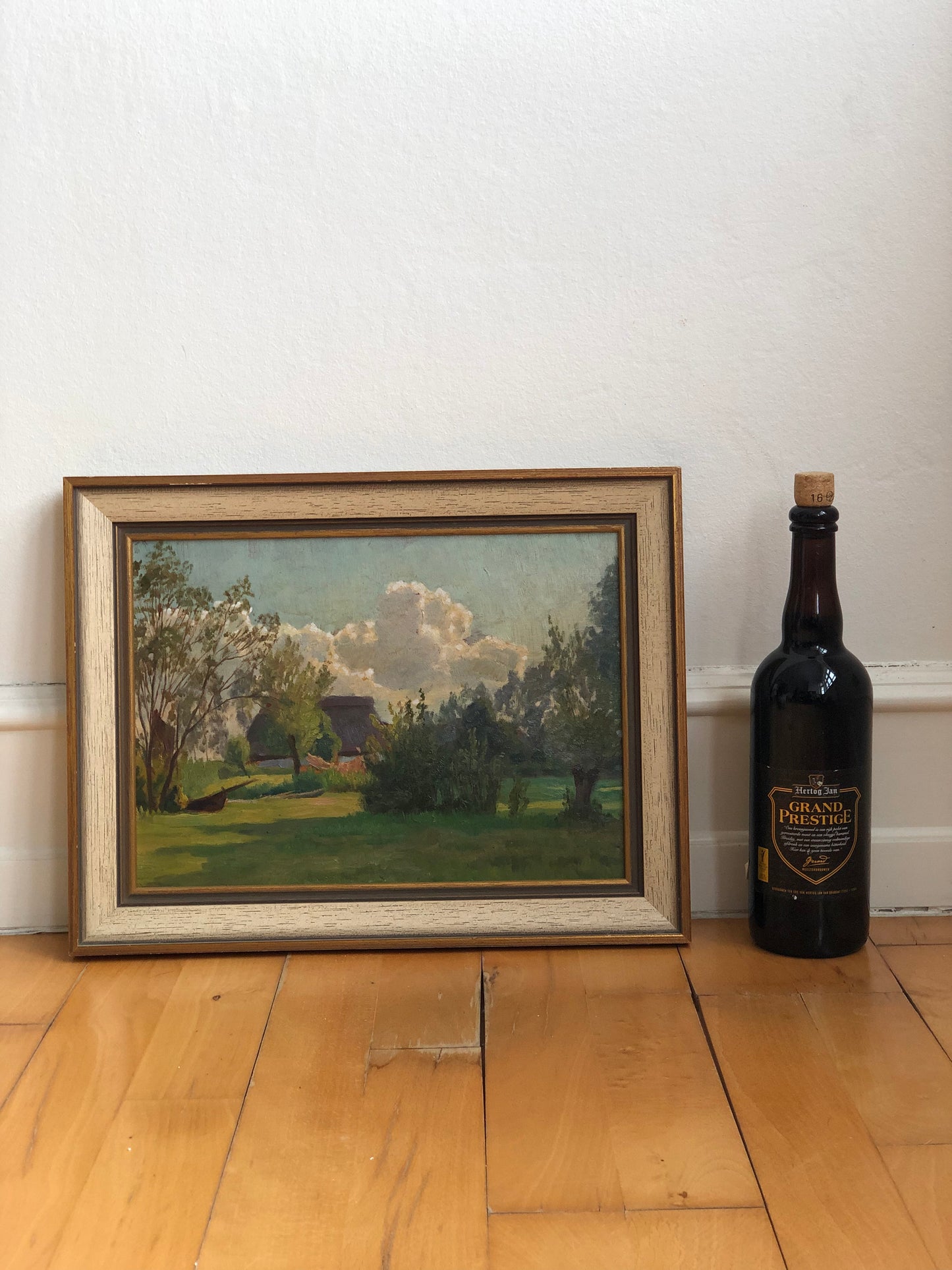 Original Vintage Landscape Cottage Nature Oil Painting, circa 1925