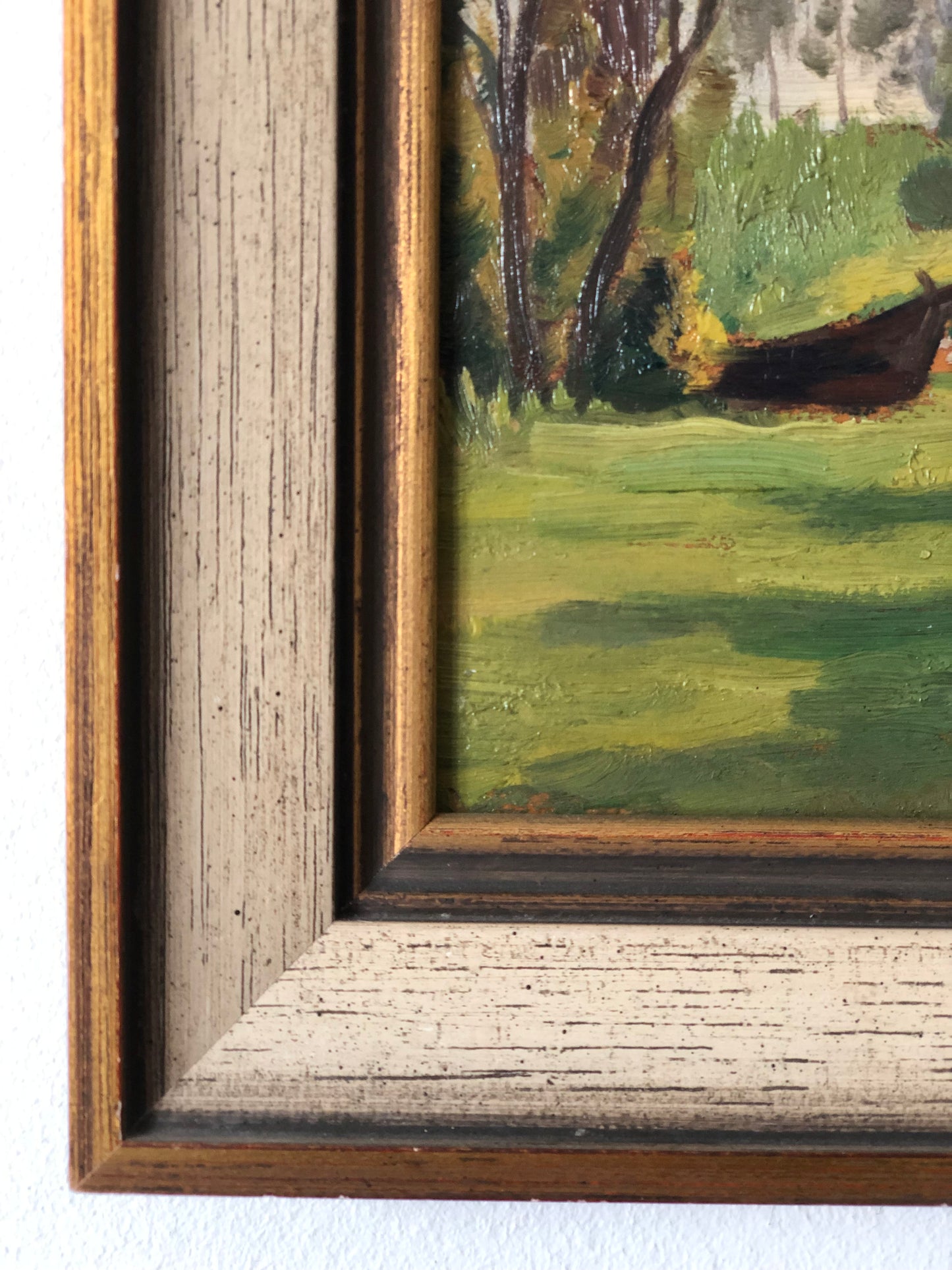 Original Vintage Landscape Cottage Nature Oil Painting, circa 1925