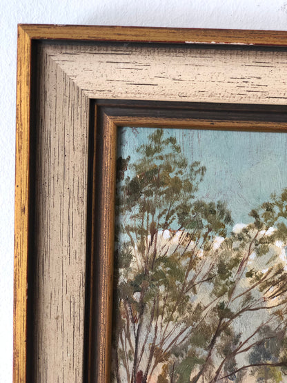 Original Vintage Landscape Cottage Nature Oil Painting, circa 1925