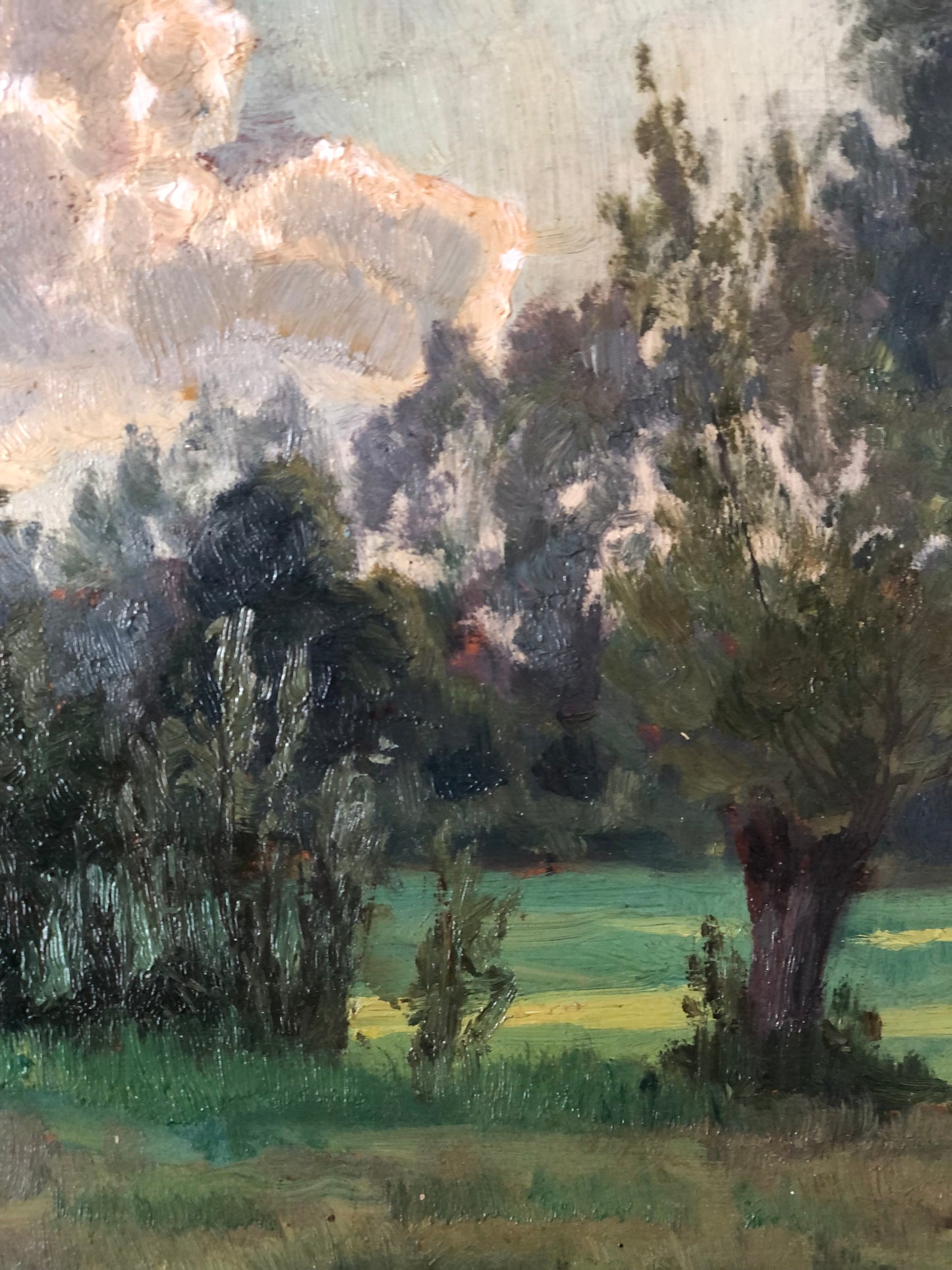 Original Vintage Landscape Cottage Nature Oil Painting, circa 1925