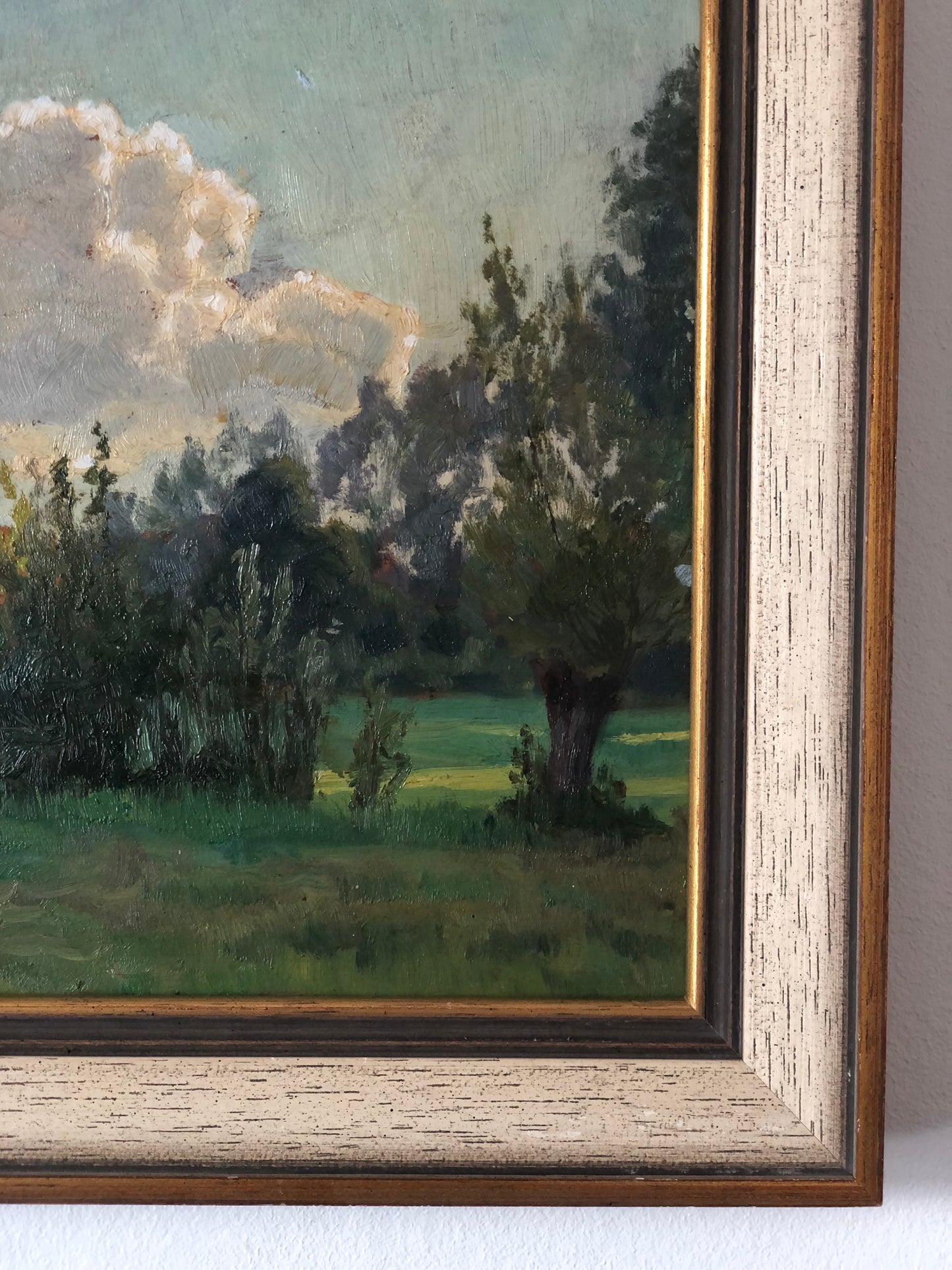 Original Vintage Landscape Cottage Nature Oil Painting, circa 1925