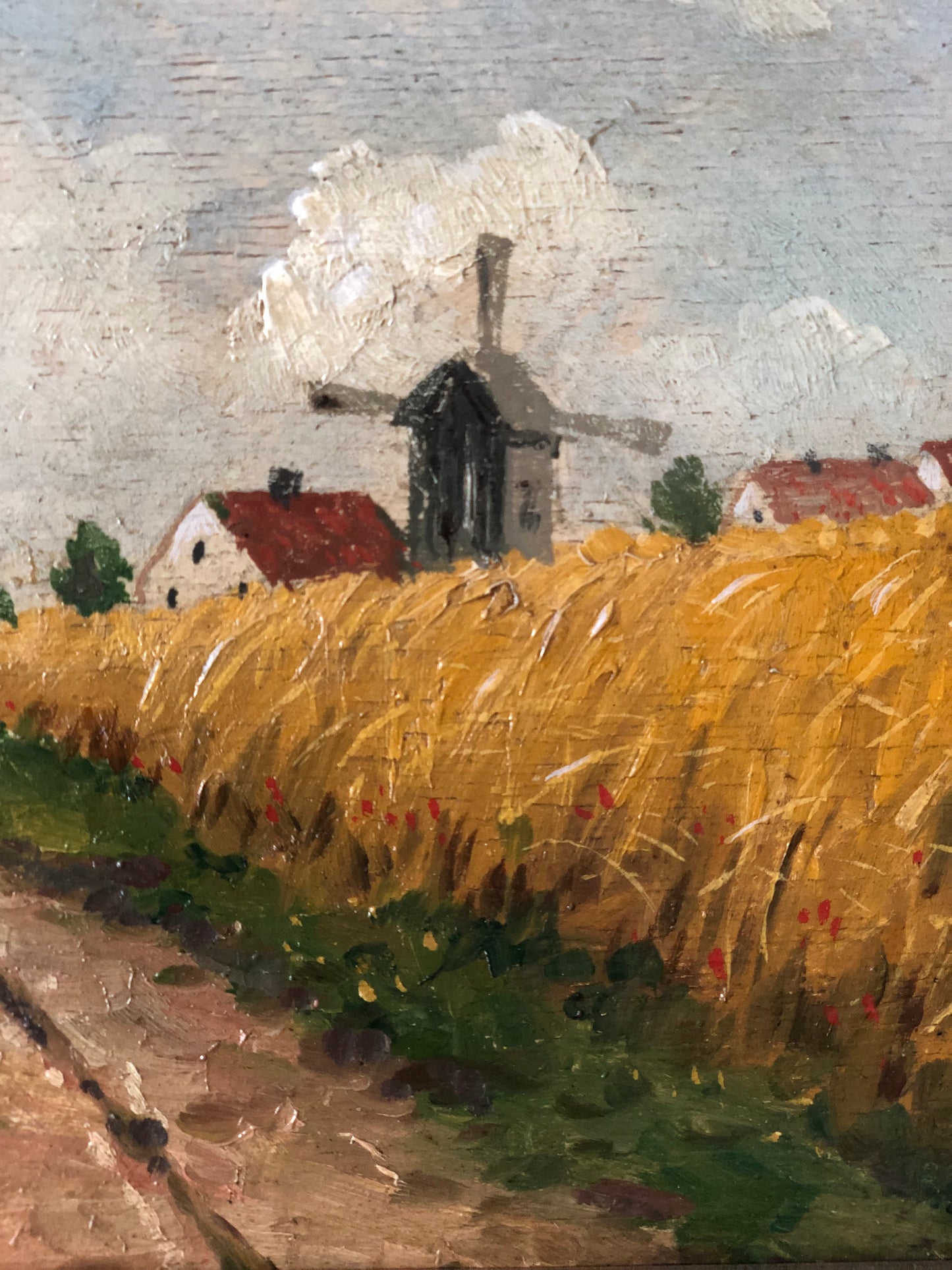 Original Vintage Landscape Cottage Oil Painting, circa 1923