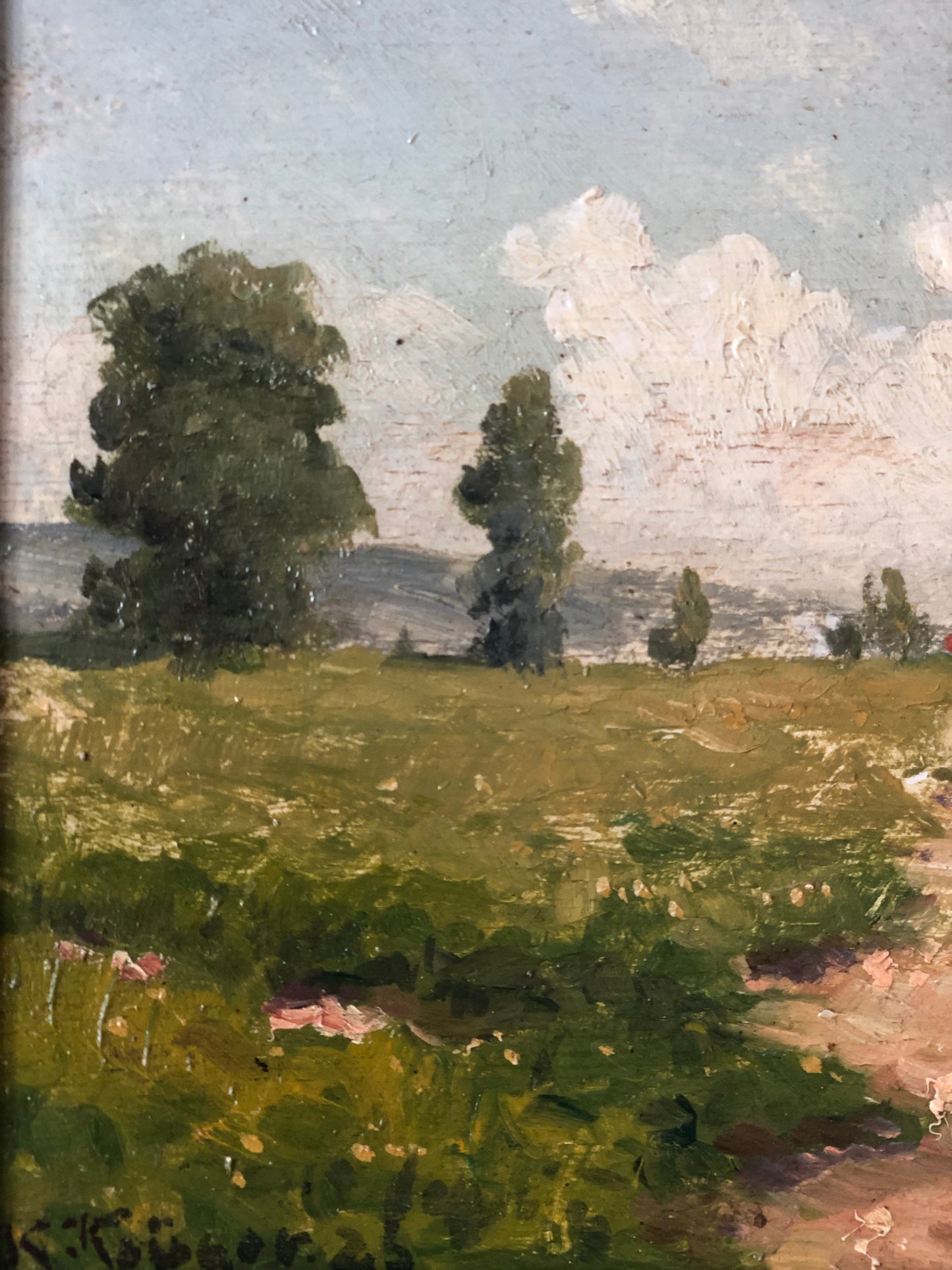 Original Vintage Landscape Cottage Oil Painting, circa 1923