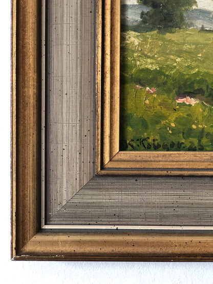 Original Vintage Landscape Cottage Oil Painting, circa 1923