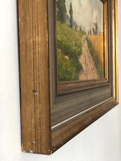 Original Vintage Landscape Cottage Oil Painting, circa 1923