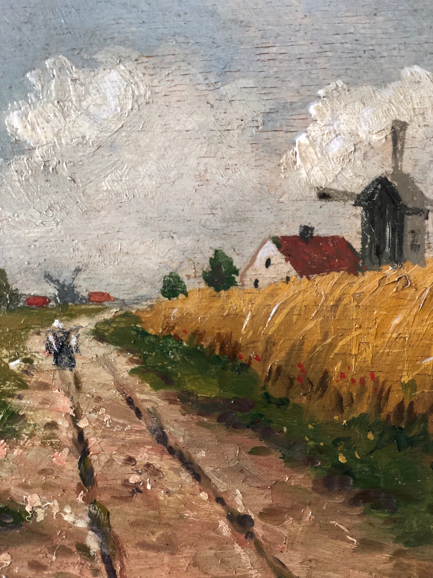 Original Vintage Landscape Cottage Oil Painting, circa 1923
