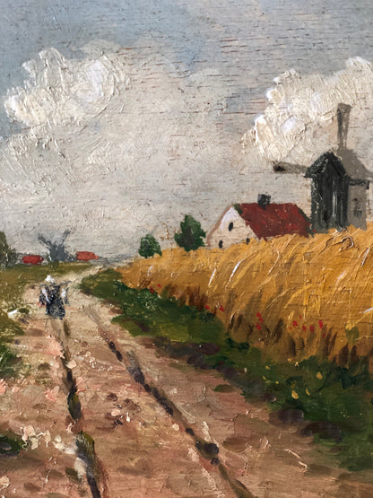 Original Vintage Landscape Cottage Oil Painting, circa 1923