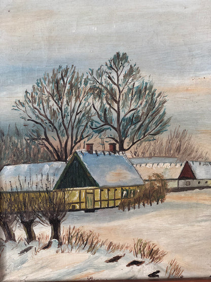 Original Vintage Landscape Cottage Oil Painting, circa 1960