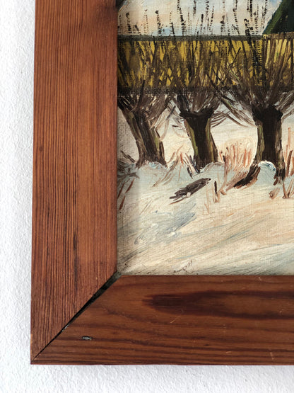 Original Vintage Landscape Cottage Oil Painting, circa 1960