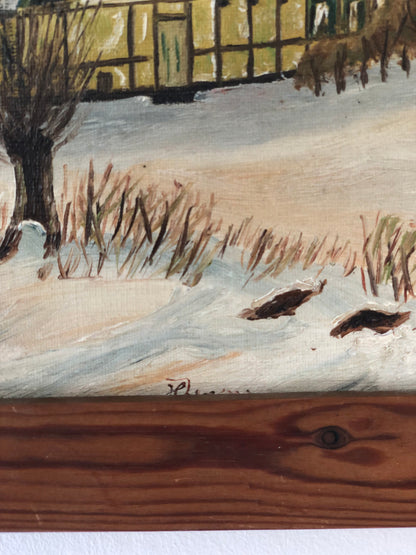 Original Vintage Landscape Cottage Oil Painting, circa 1960