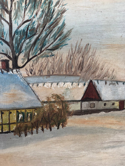 Original Vintage Landscape Cottage Oil Painting, circa 1960