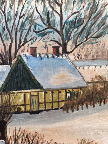Original Vintage Landscape Cottage Oil Painting, circa 1960