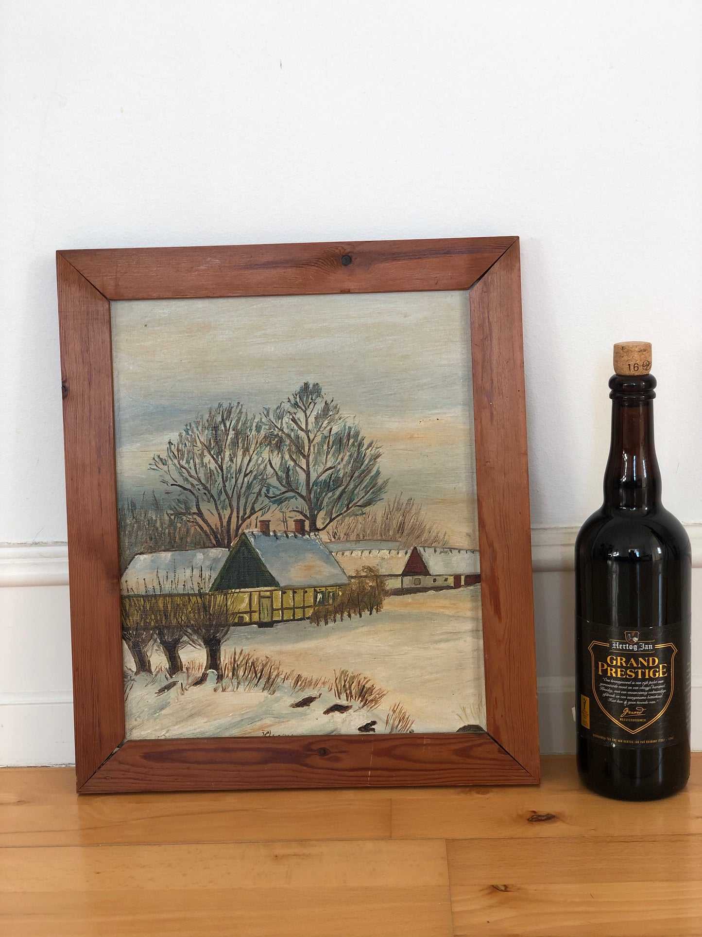 Original Vintage Landscape Cottage Oil Painting, circa 1960