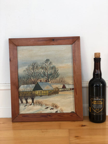 Original Vintage Landscape Cottage Oil Painting, circa 1960