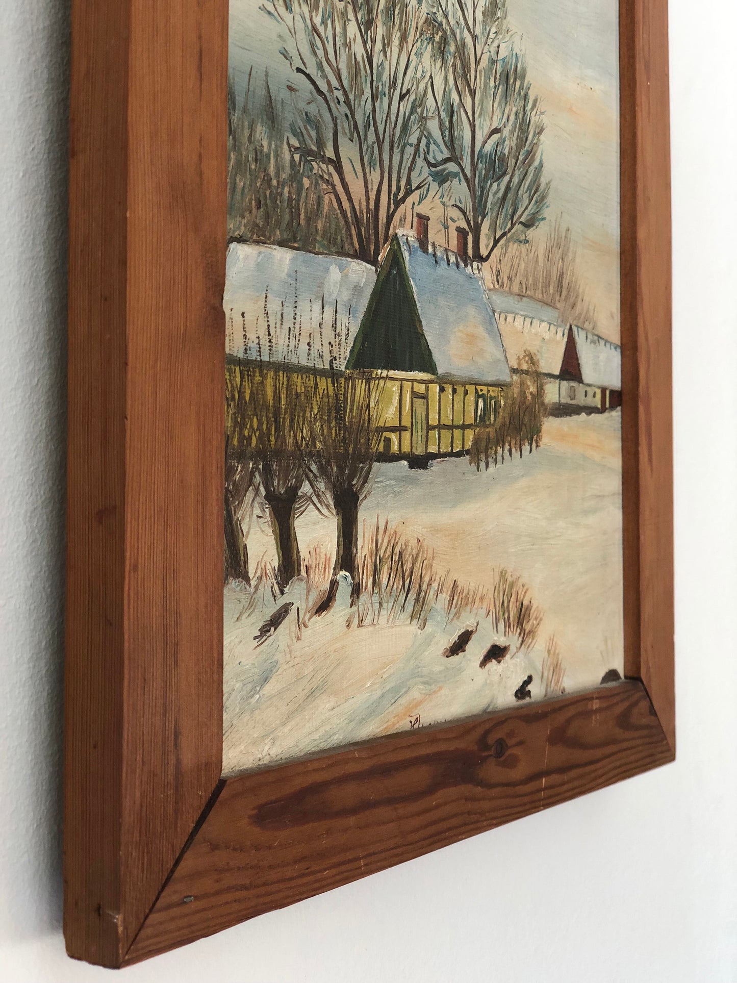 Original Vintage Landscape Cottage Oil Painting, circa 1960