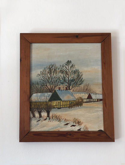 Original Vintage Landscape Cottage Oil Painting, circa 1960