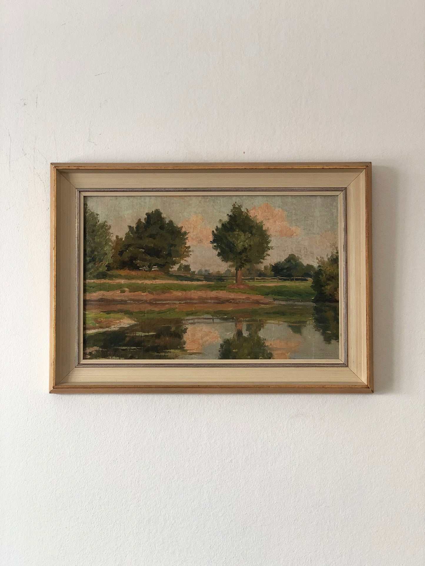 Original Vintage River Landscape Oil Painting, circa 1925
