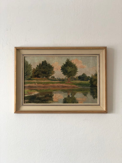 Original Vintage River Landscape Oil Painting, circa 1925