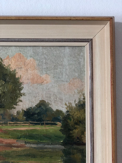 Original Vintage River Landscape Oil Painting, circa 1925