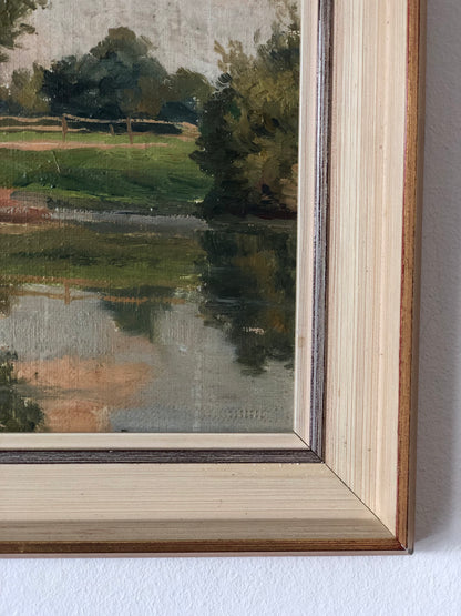 Original Vintage River Landscape Oil Painting, circa 1925