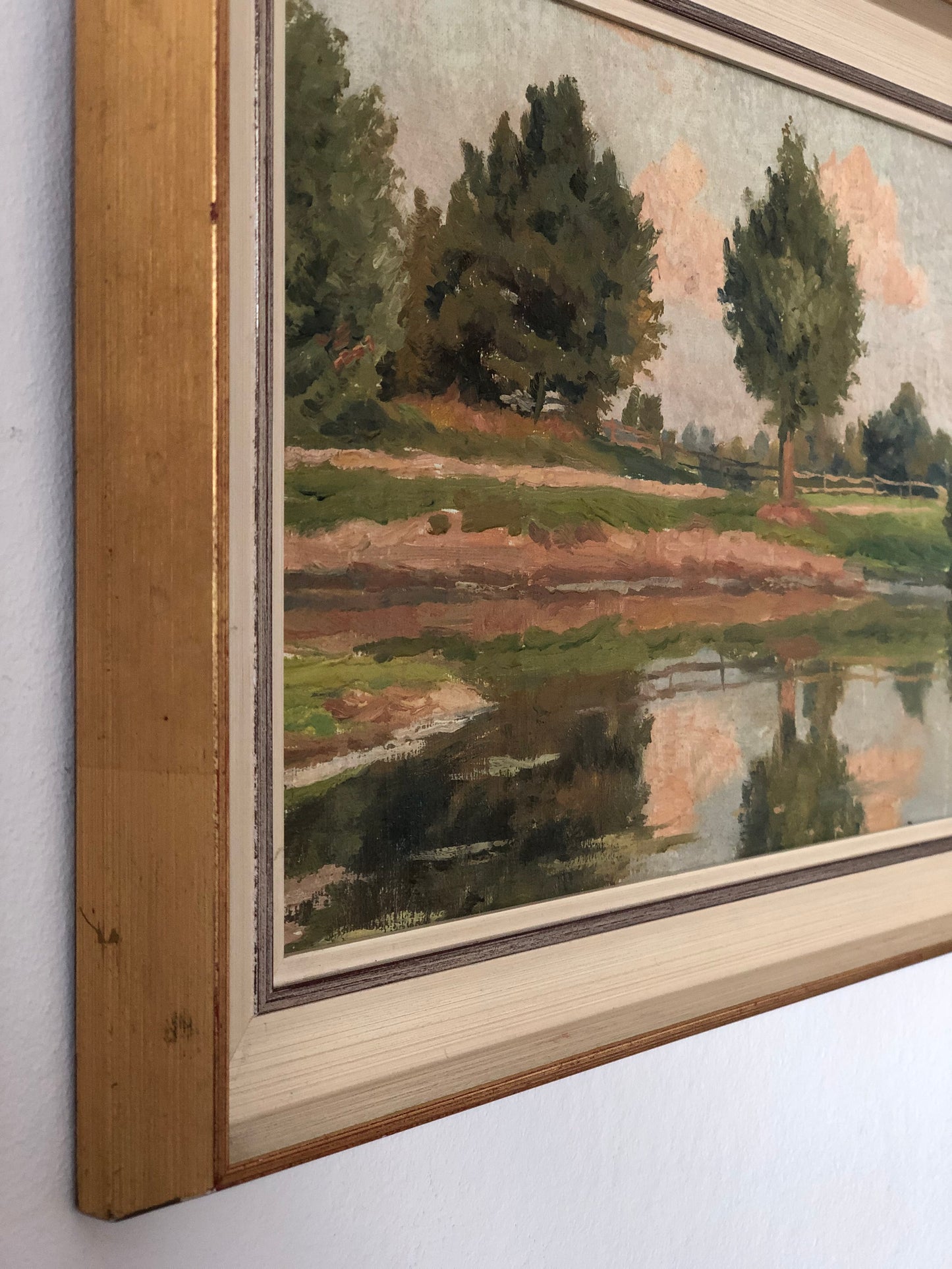 Original Vintage River Landscape Oil Painting, circa 1925