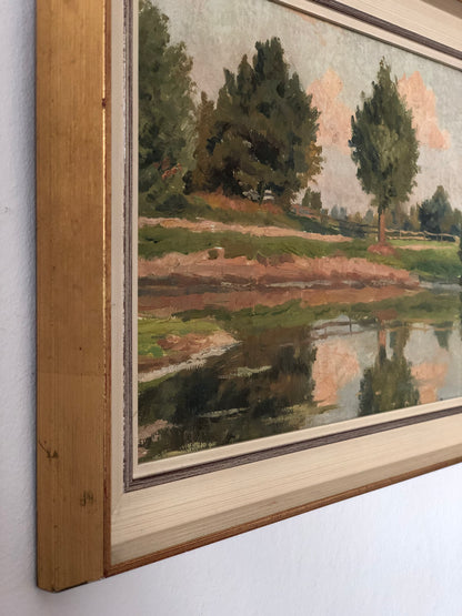 Original Vintage River Landscape Oil Painting, circa 1925
