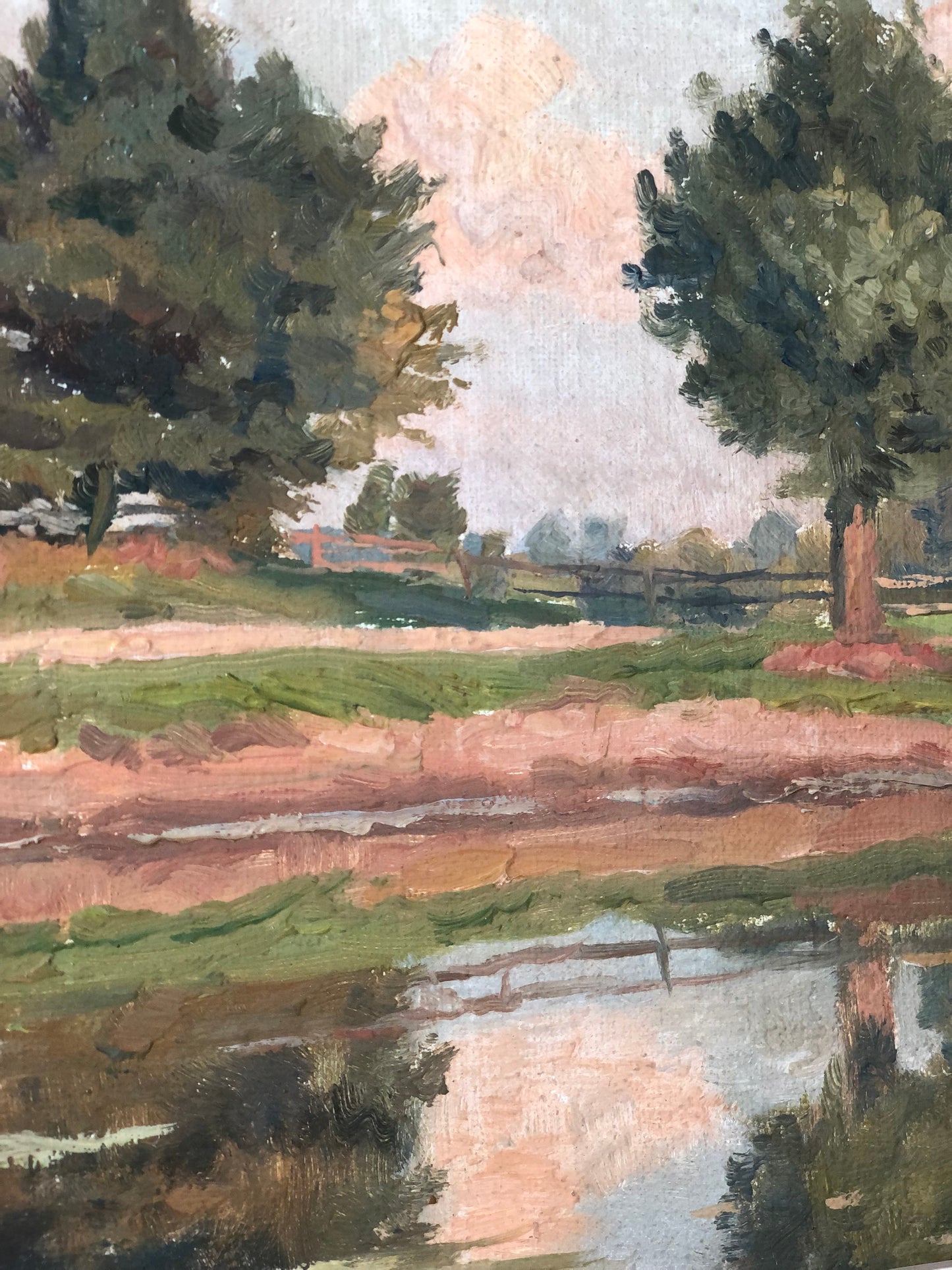 Original Vintage River Landscape Oil Painting, circa 1925