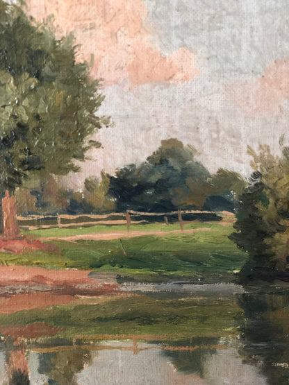 Original Vintage River Landscape Oil Painting, circa 1925