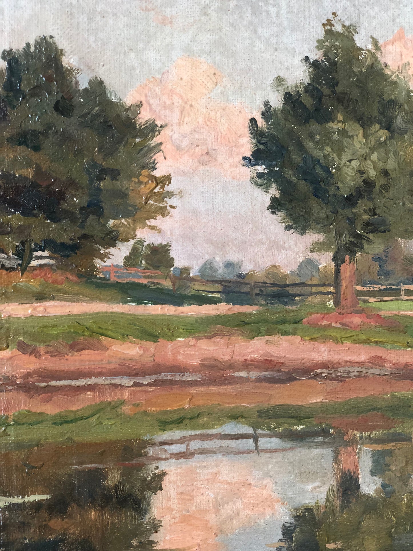 Original Vintage River Landscape Oil Painting, circa 1925