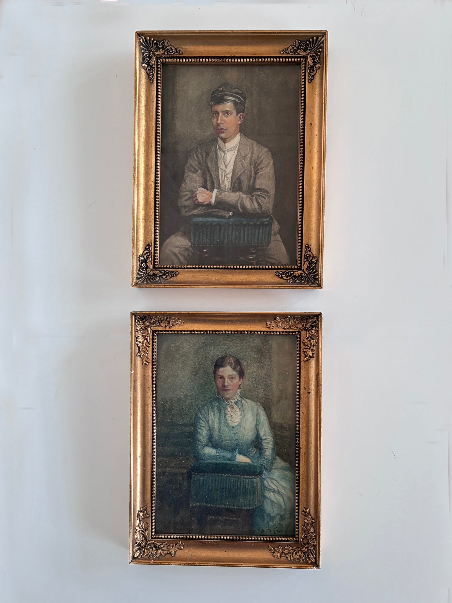 Pair of Antique Portrait Lithographics of a Gentleman and Lady, circa 1882