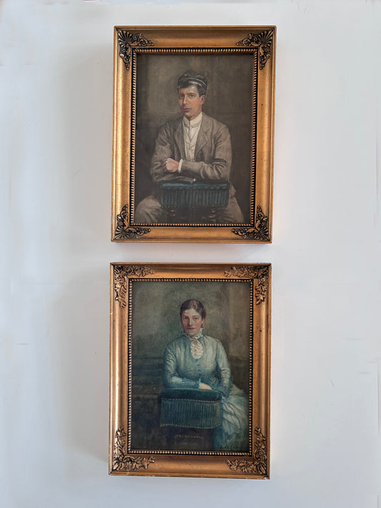Pair of Antique Portrait Lithographics of a Gentleman and Lady, circa 1882