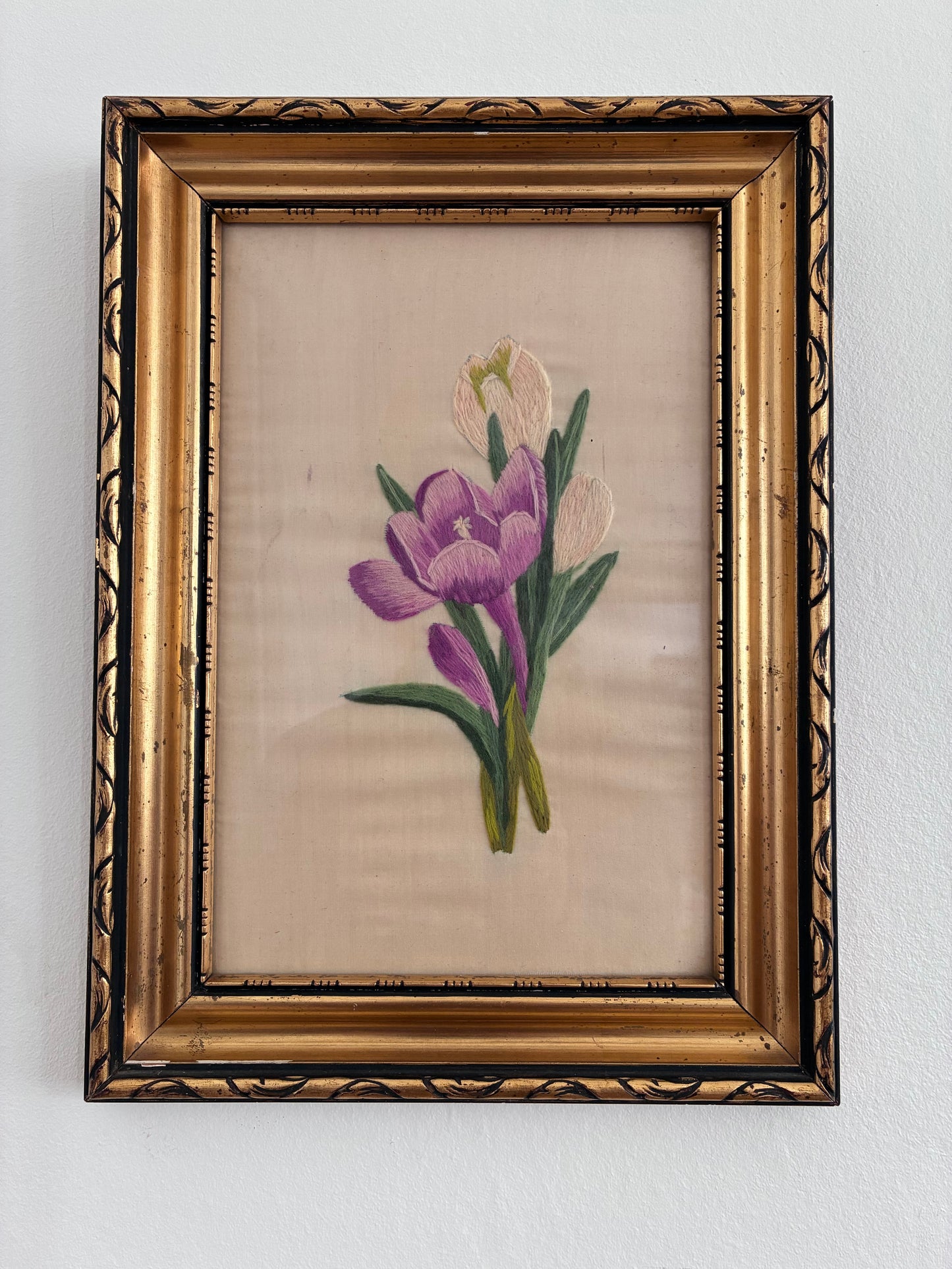 Set Vintage Flower on Silk Paintings, Embroidery Flower Art