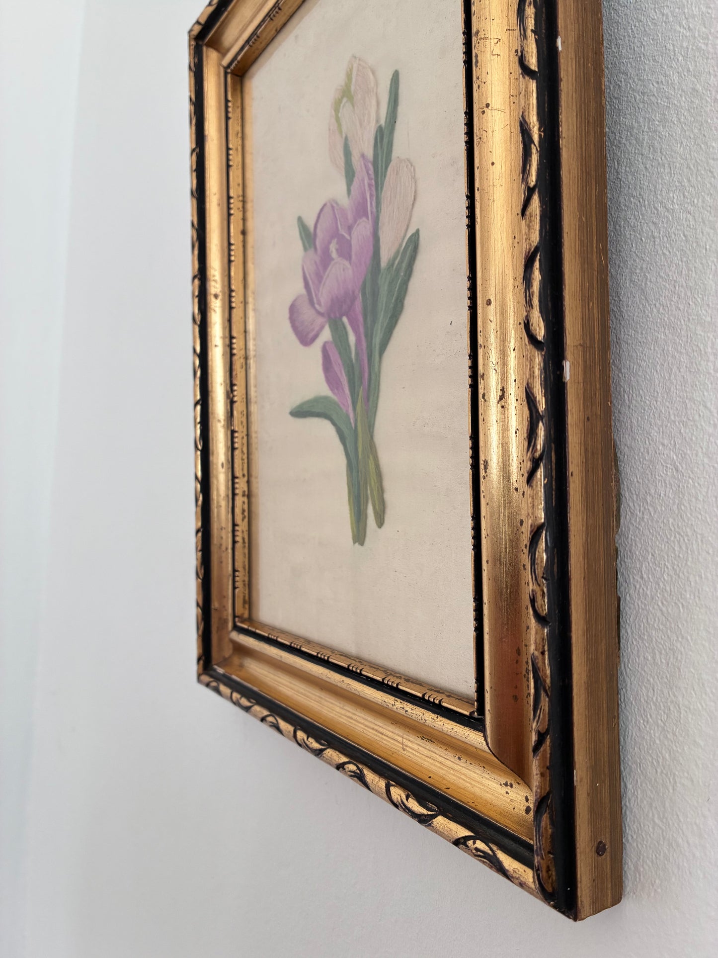 Set Vintage Flower on Silk Paintings, Embroidery Flower Art