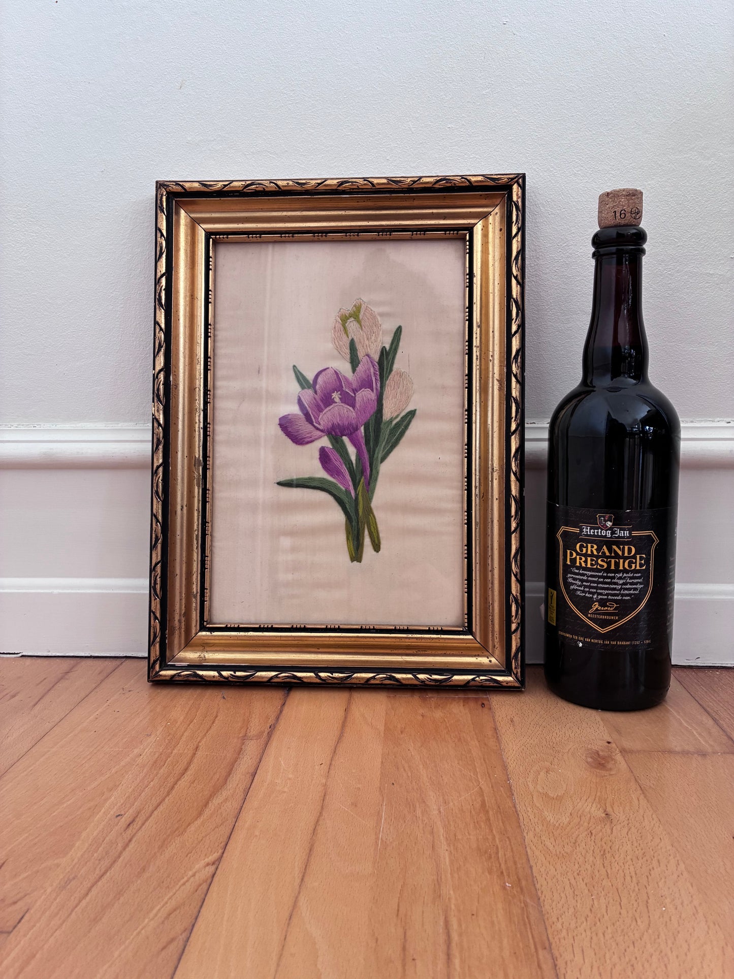 Set Vintage Flower on Silk Paintings, Embroidery Flower Art