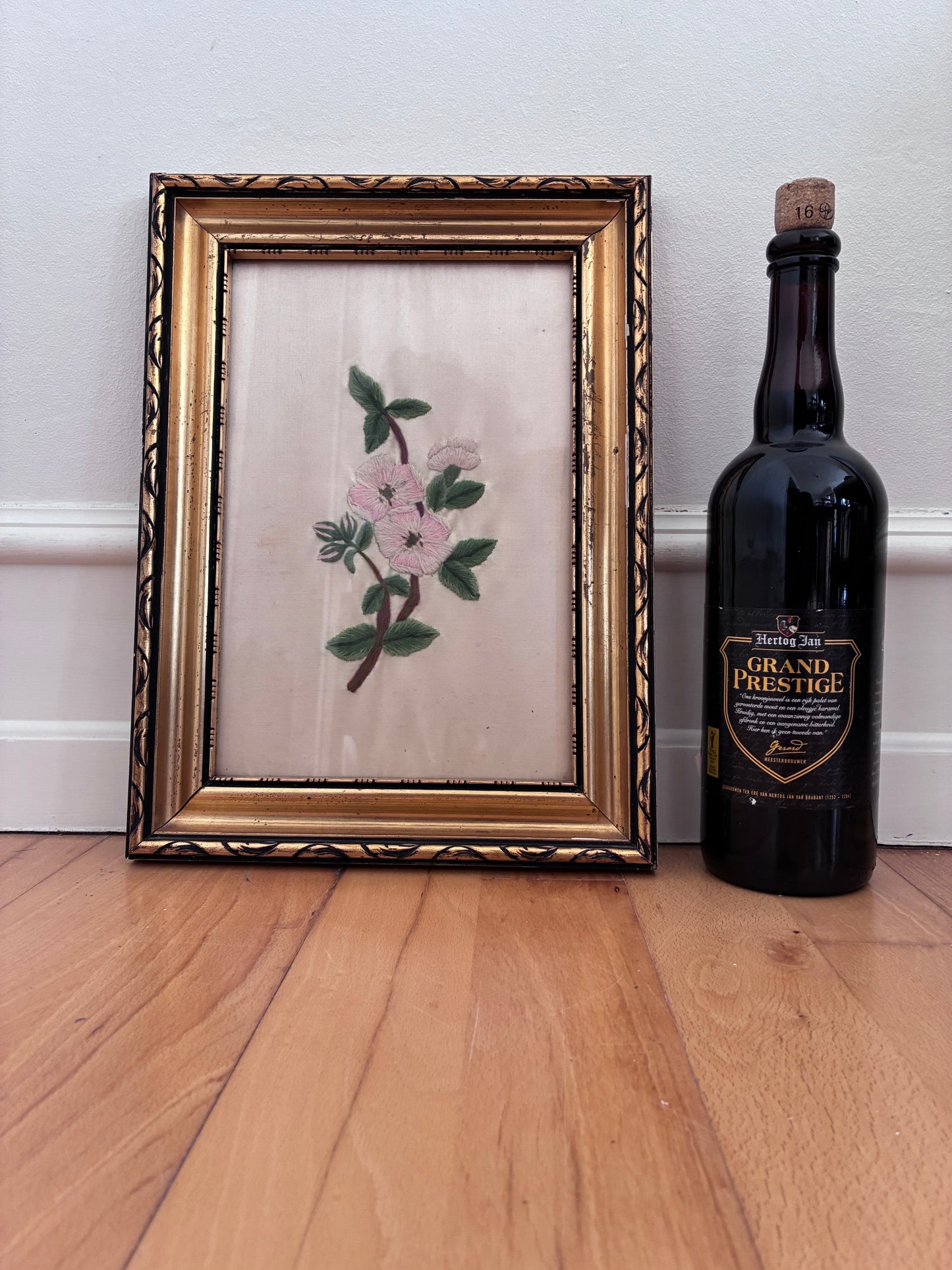 Set Vintage Flower on Silk Paintings, Embroidery Flower Art