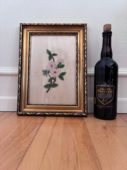 Set Vintage Flower on Silk Paintings, Embroidery Flower Art