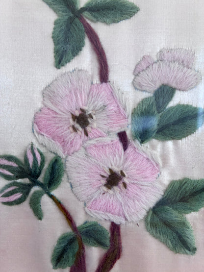 Set Vintage Flower on Silk Paintings, Embroidery Flower Art