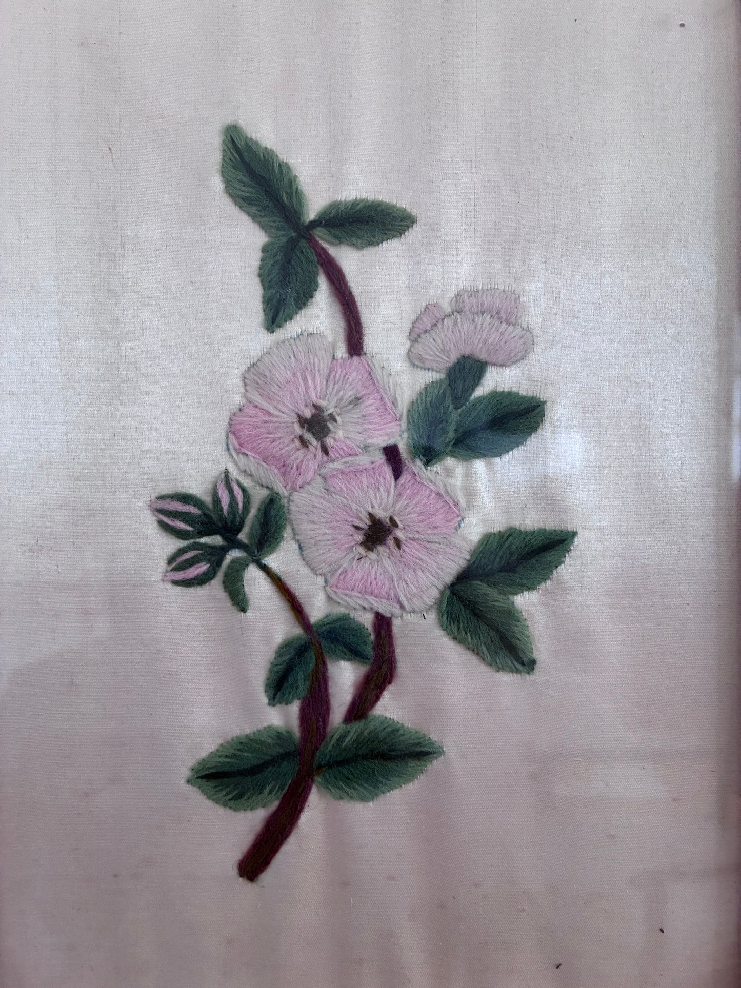 Set Vintage Flower on Silk Paintings, Embroidery Flower Art