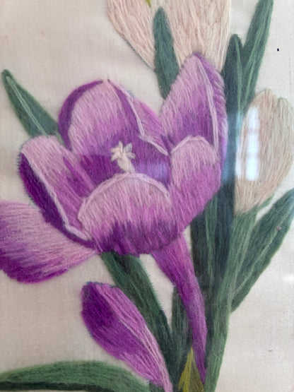 Set Vintage Flower on Silk Paintings, Embroidery Flower Art