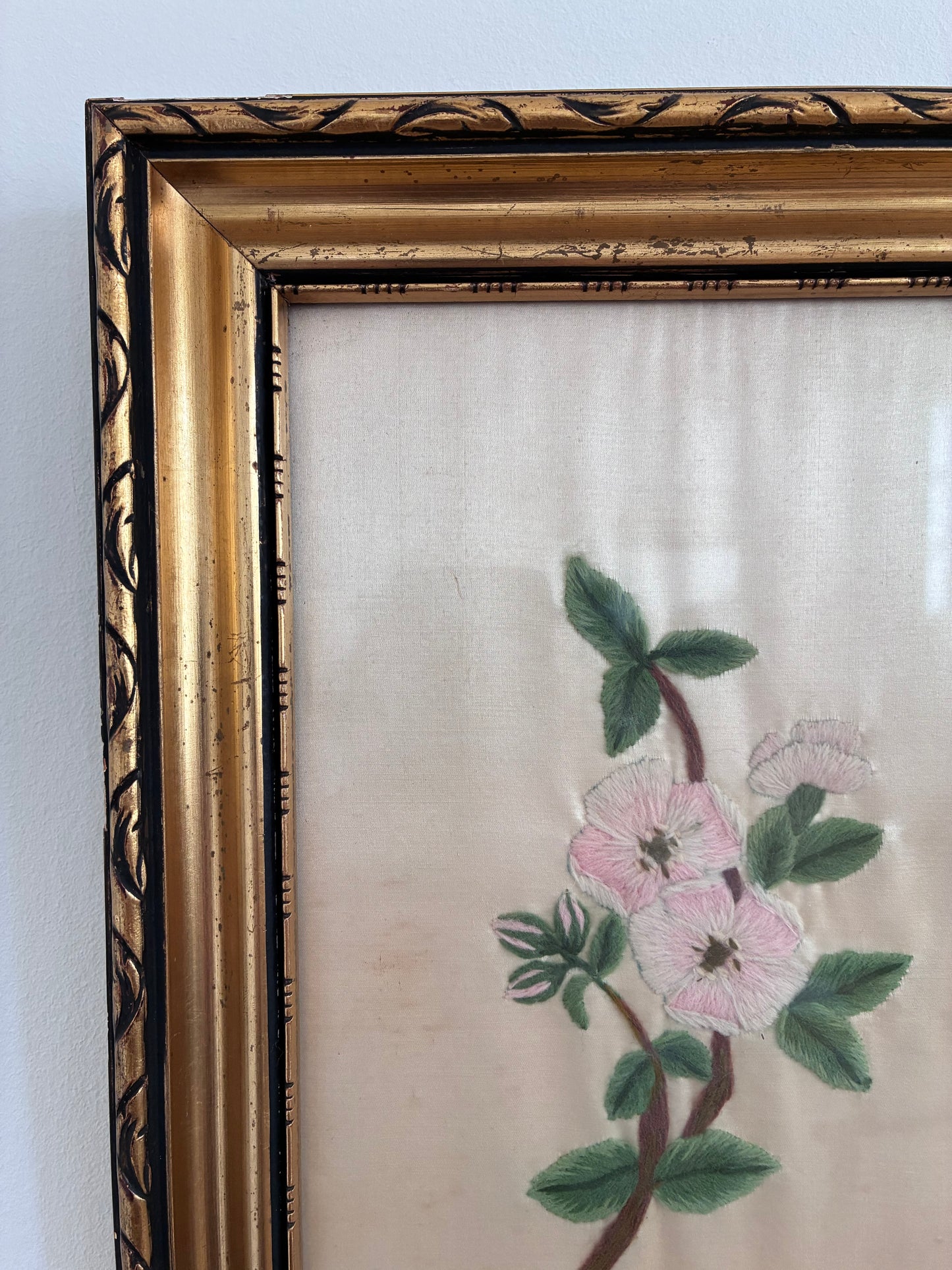 Set Vintage Flower on Silk Paintings, Embroidery Flower Art