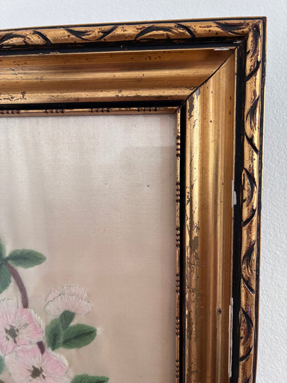 Set Vintage Flower on Silk Paintings, Embroidery Flower Art