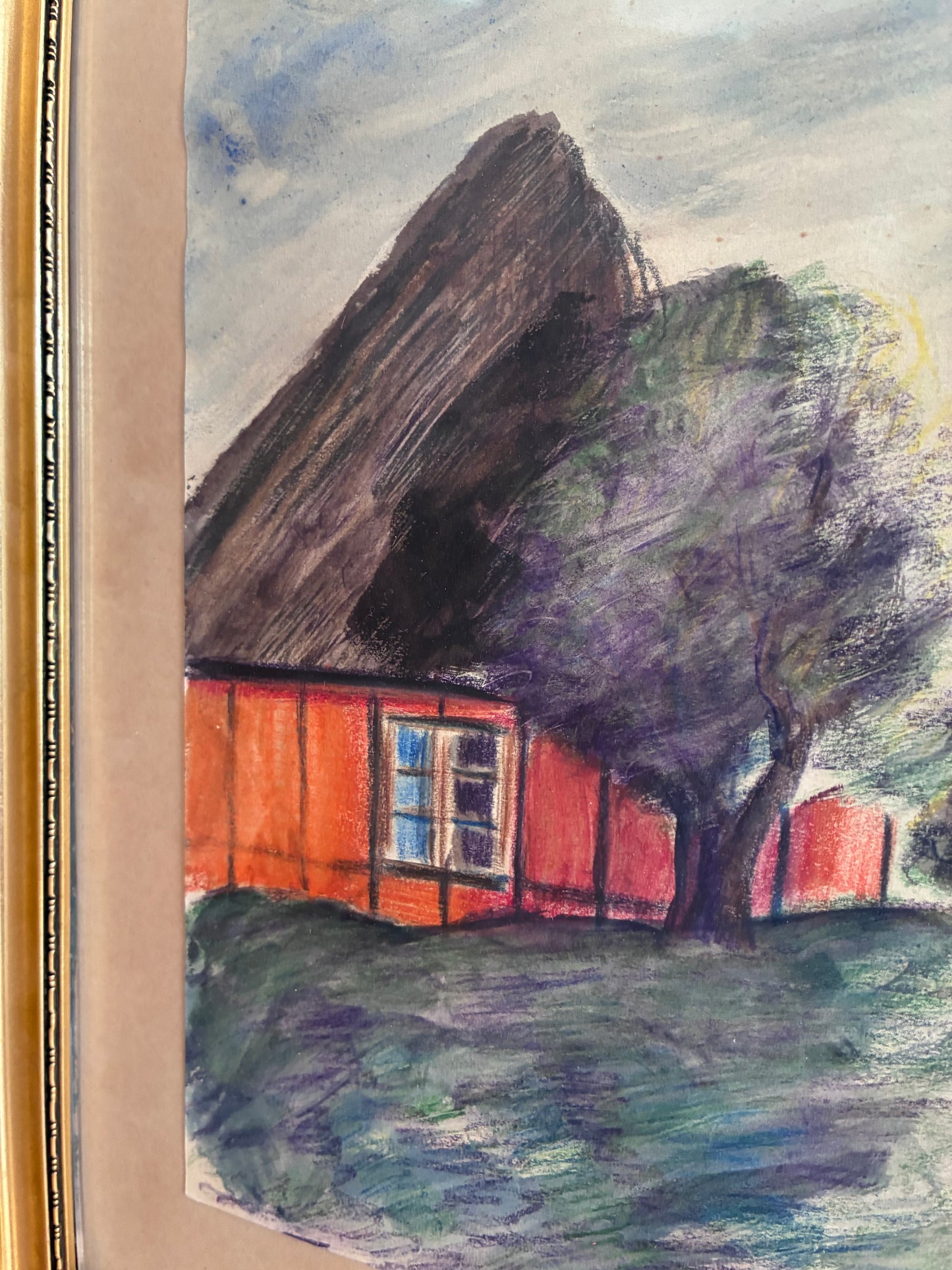 Vintage Coastal Village Drawing, Seaside Cottage Art