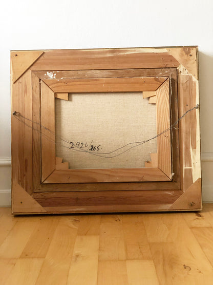 Large Vintage European Village Original Oil Painting with Cottages, circa 1940