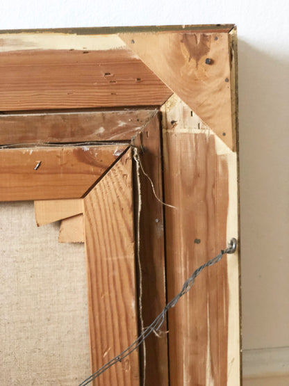 Large Vintage European Village Original Oil Painting with Cottages, circa 1940